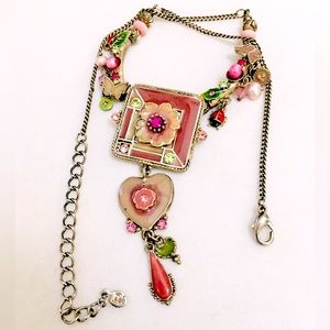 FABULOUS High End Designer Flower Garden Ladybug Crystal Pearl Enamel Necklace